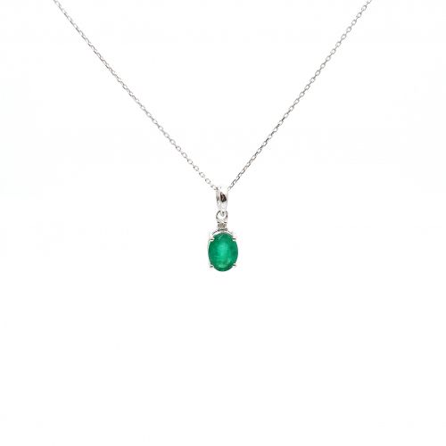 White gold necklace with diamonds 0.02 ct and emerald 0.65 ct