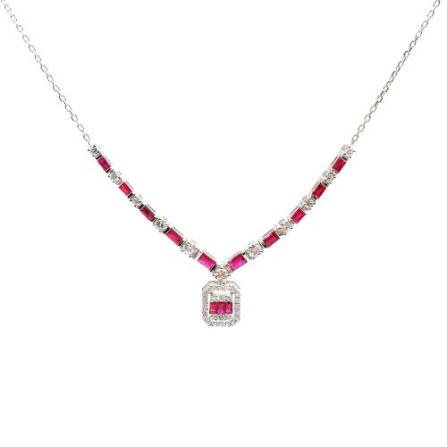 White gold necklace with diamonds 0.46 ct and ruby 0.63 ct