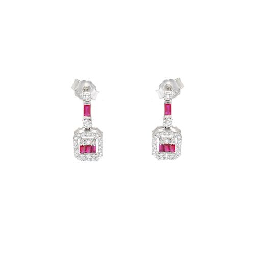 White gold earrings with diamonds 0.35 ct and ruby 0.36 ct