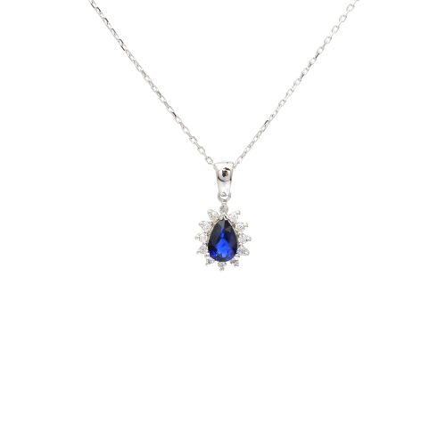 White gold necklace with diamonds 0.08 ct and sapphyre 0.48 ct