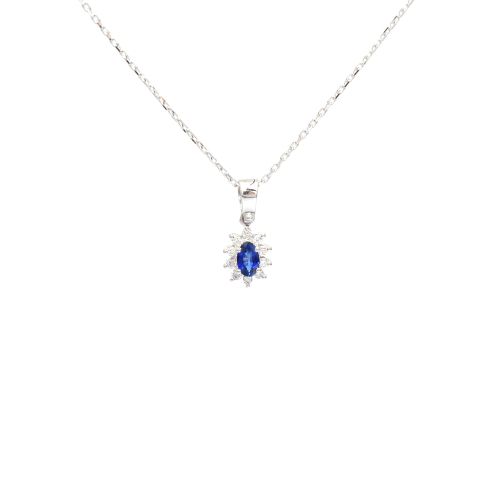 White gold necklace with diamonds 0.10 ct and sapphyre 0.28 ct