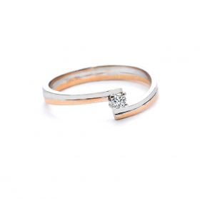 Pierścionek zaręczynowy z 14-karatowego różowego i białego złota z diamentami  0.05 ct.
