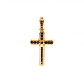 Krzyżyk z 14-karatowego żółtego złota z onyksem