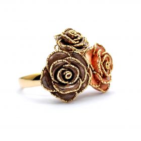 Pierścionek róża z 14-karatowego żółtego, różowego i brązowego złota