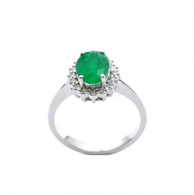 White gold ring with diamond 0.50 ct and emerald 1.32 ct