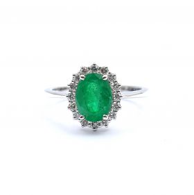 White gold ring with diamond 0.50 ct and emerald 1.32 ct