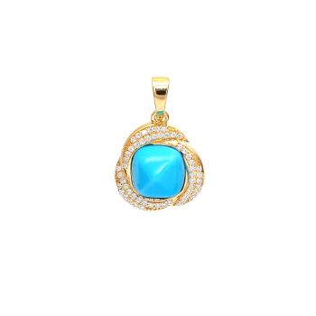 Yellow gold pendant with zircons and turquoise