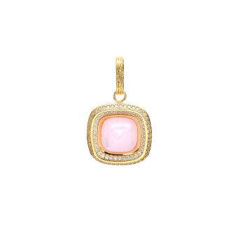 Yellow gold pendant with pink quartz and zircons