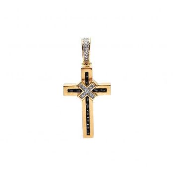 Yellow gold cross with zircons and onyx