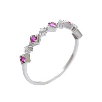 White gold ring with diamond 0.05 ct and ruby 0.12 ct